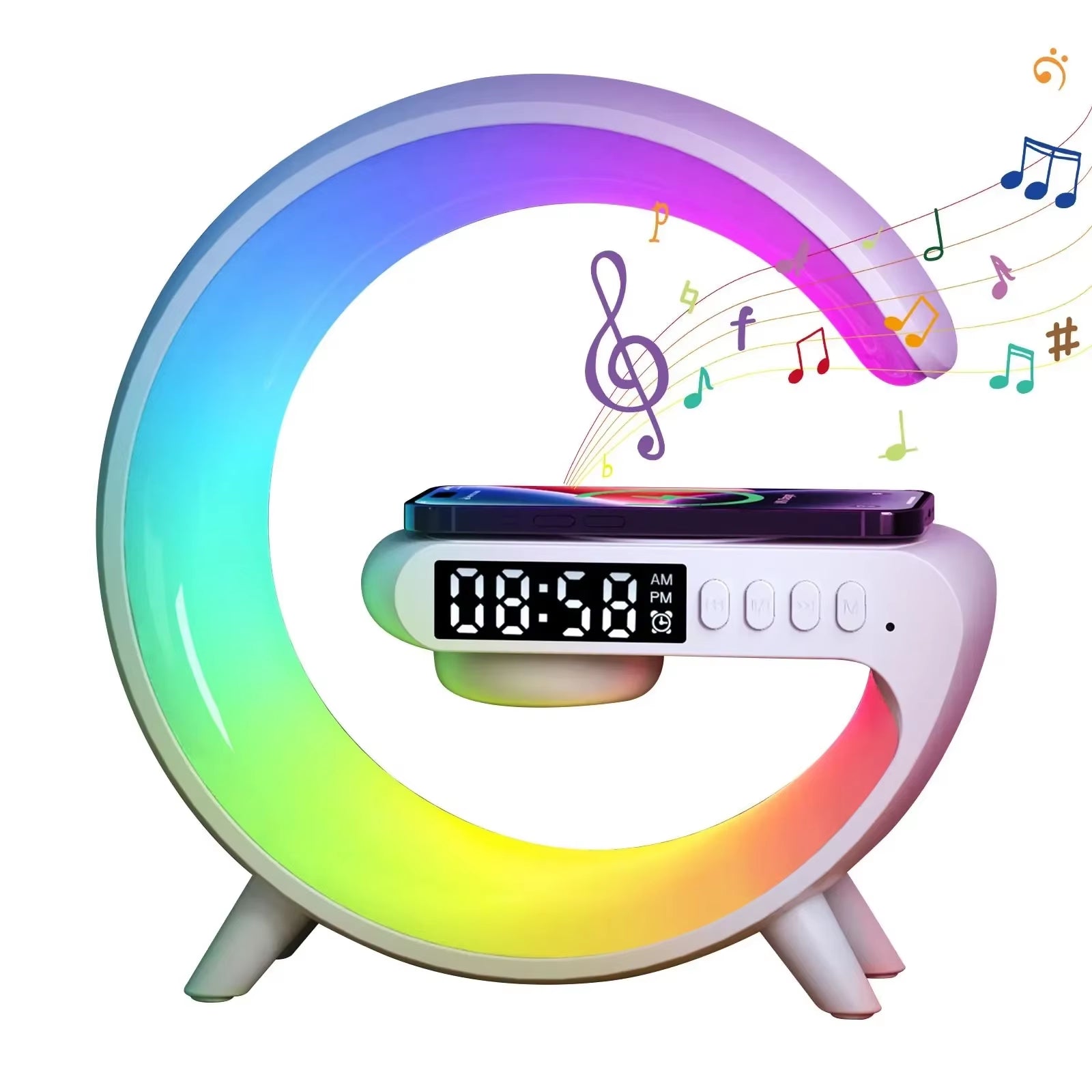Speaker TF Card RGB Night Light Lamp Alarm Clock Wireless Charger Pad Stand Fast Charging Station Dock
