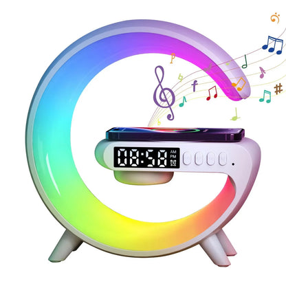 Speaker TF Card RGB Night Light Lamp Alarm Clock Wireless Charger Pad Stand Fast Charging Station Dock