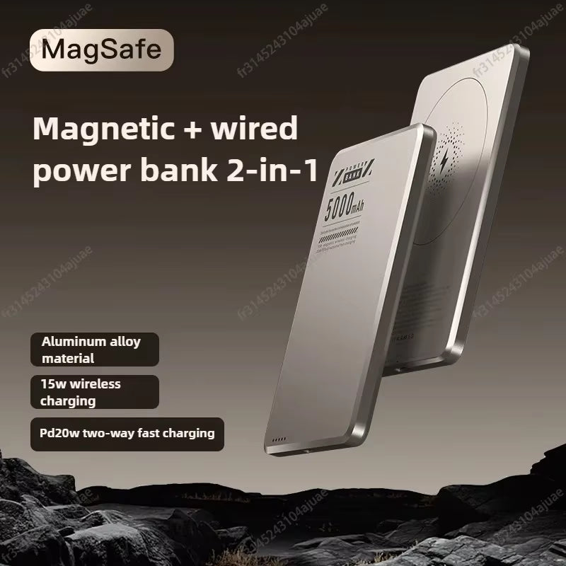 Super Slim Magnetic Power Bank 5000Mah Alloy Shell Battery Fast Chargeing Powerbank for Magsafe Iphone Samsung HUAWEI