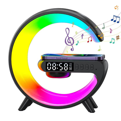 Speaker TF Card RGB Night Light Lamp Alarm Clock Wireless Charger Pad Stand Fast Charging Station Dock